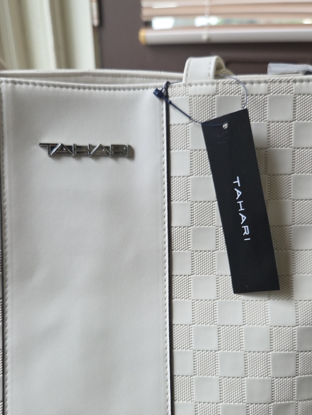 Tahari Ivory Checkered Tote - Picture 2 of 6